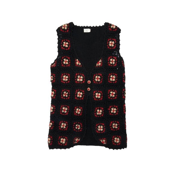 Sundazed (Netherlands) 70s Dutch Artisinal Chrochet Foral Motif Vest : M